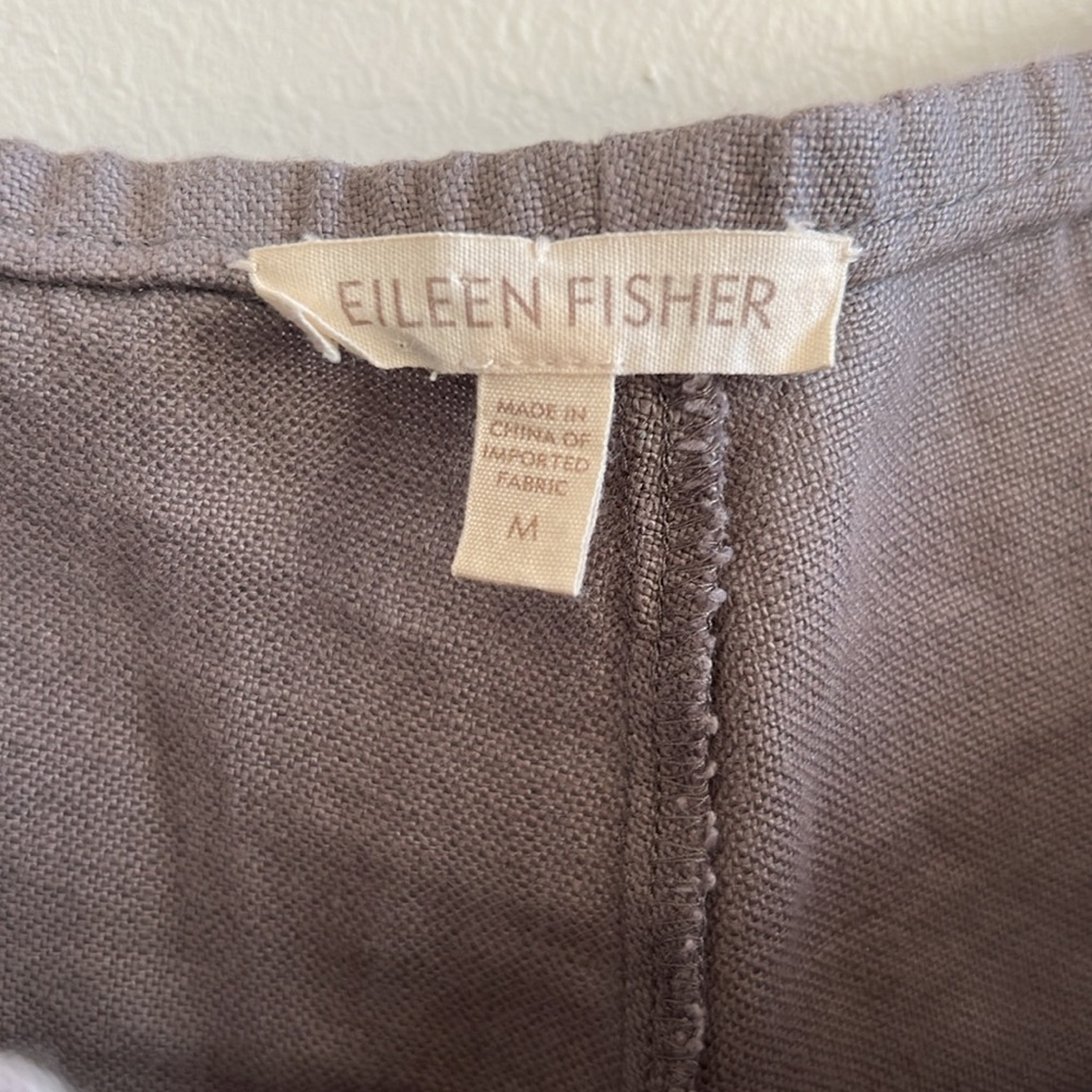 Eileen Fisher Medium Linen Taupe Side-Zip Pants - Picture 2 of 11